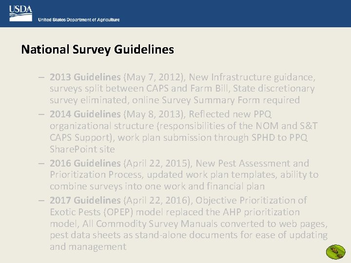 National Survey Guidelines – 2013 Guidelines (May 7, 2012), New Infrastructure guidance, surveys split