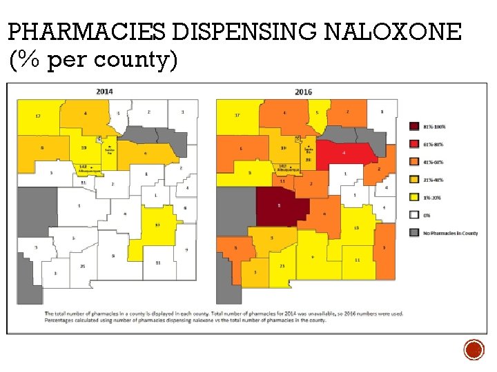 PHARMACIES DISPENSING NALOXONE (% per county) 