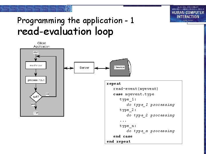 Programming the application - 1 read-evaluation loop repeat read-event(myevent) case myevent. type_1: do type_1