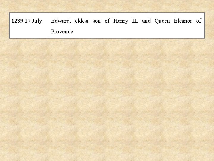 1239 17 July Edward, eldest son of Henry III and Queen Eleanor of Provence