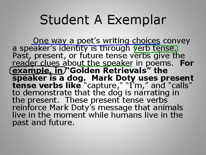 Student A Exemplar One way a poet’s writing choices convey a speaker’s identity is