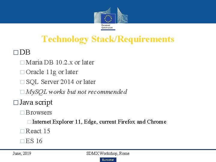 Technology Stack/Requirements � DB � Maria DB 10. 2. x or later � Oracle