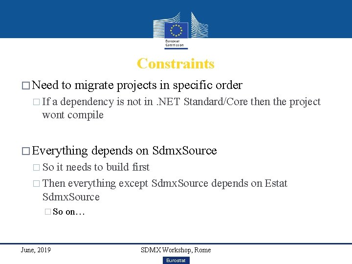 Constraints � Need to migrate projects in specific order � If a dependency is