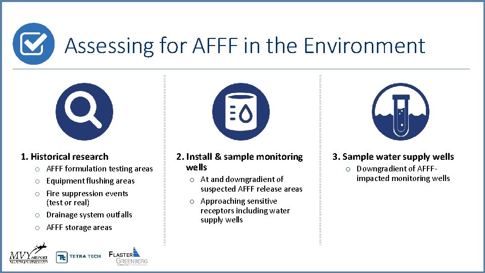 Assessing for AFFF in the Environment 1. Historical research o AFFF formulation testing areas