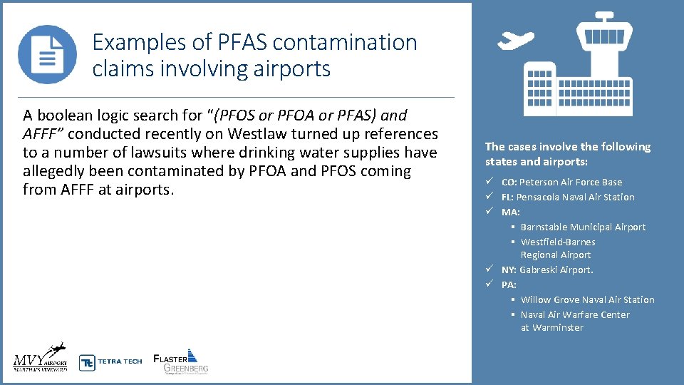 Examples of PFAS contamination claims involving airports A boolean logic search for “(PFOS or