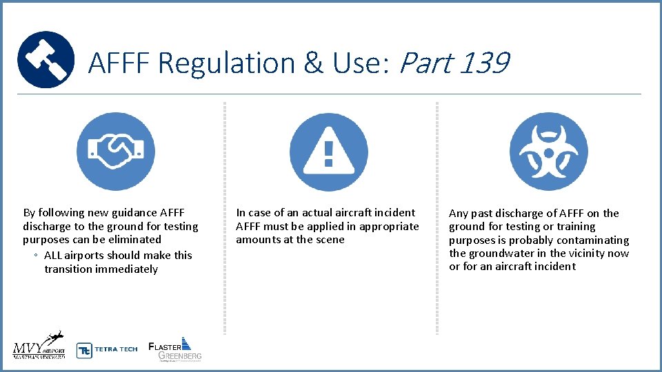 AFFF Regulation & Use: Part 139 By following new guidance AFFF discharge to the