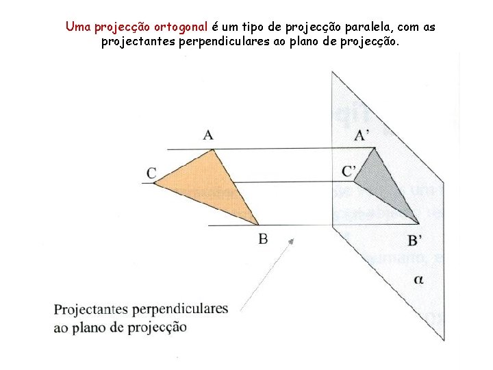Uma projecção ortogonal é um tipo de projecção paralela, com as projectantes perpendiculares ao Uma projecção ortogonal é um tipo de projecção paralela, com as projectantes perpendiculares ao
