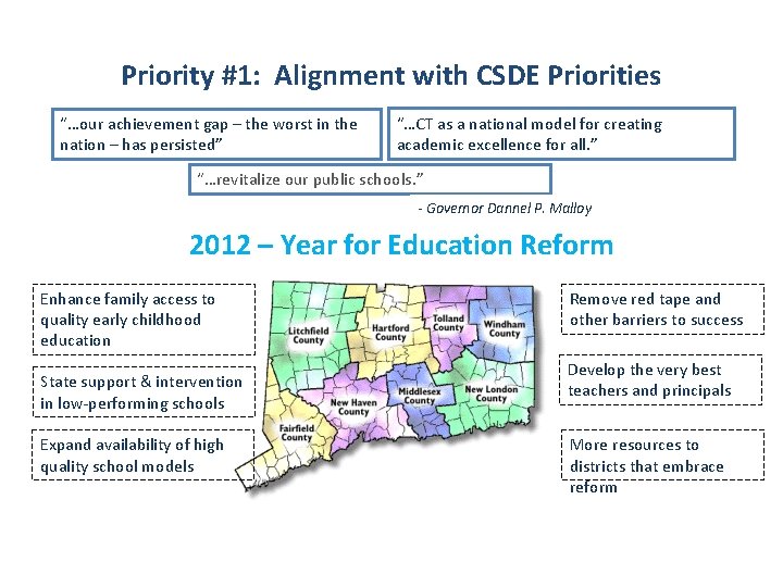 Priority #1: Alignment with CSDE Priorities “…our achievement gap – the worst in the