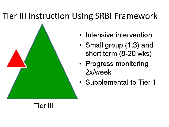 Tier III Instruction Using SRBI Framework • Intensive intervention • Small group (1: 3)