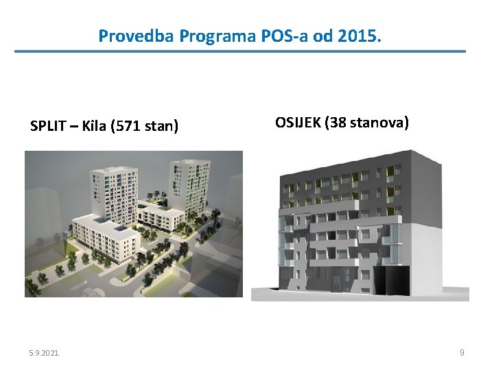 Provedba Programa POS-a od 2015. SPLIT – Kila (571 stan) 5. 9. 2021. OSIJEK