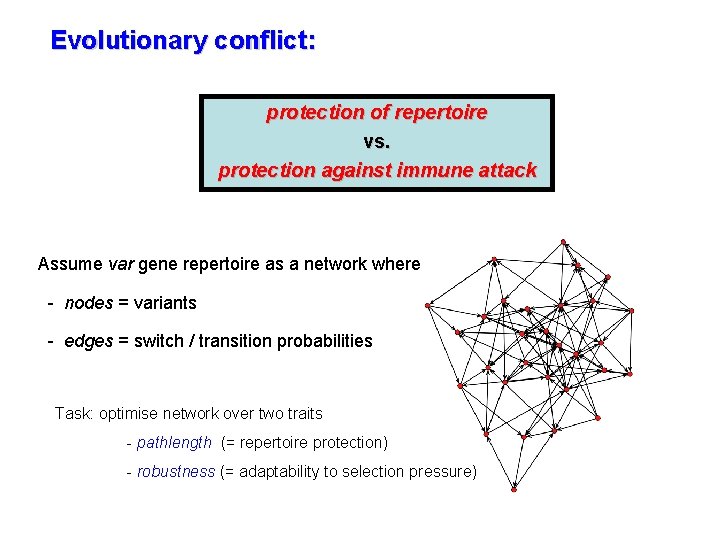 Evolutionary conflict: protection of repertoire vs. protection against immune attack Assume var gene repertoire