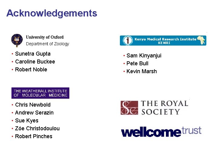 Acknowledgements University of Oxford Department of Zoology • Sunetra Gupta • Caroline Buckee •