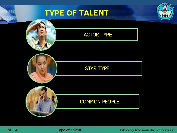 TYPE OF TALENT ACTOR TYPE STAR TYPE COMMON PEOPLE Hal. : 4 Type. Judul