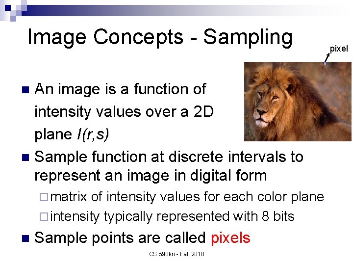 Image Concepts - Sampling An image is a function of intensity values over a