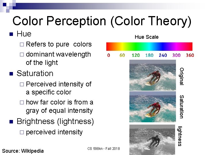 Color Perception (Color Theory) n Hue Scale ¨ Refers to pure colors ¨ dominant