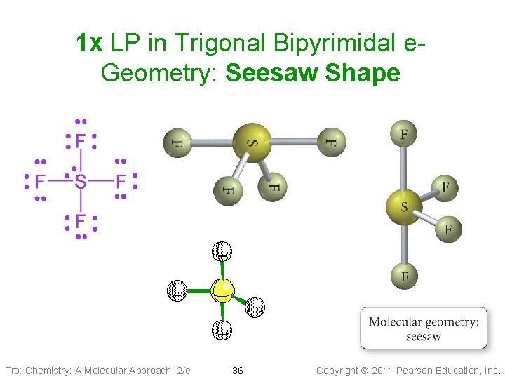 1 x LP in Trigonal Bipyrimidal e. Geometry: Seesaw Shape Tro: Chemistry: A Molecular
