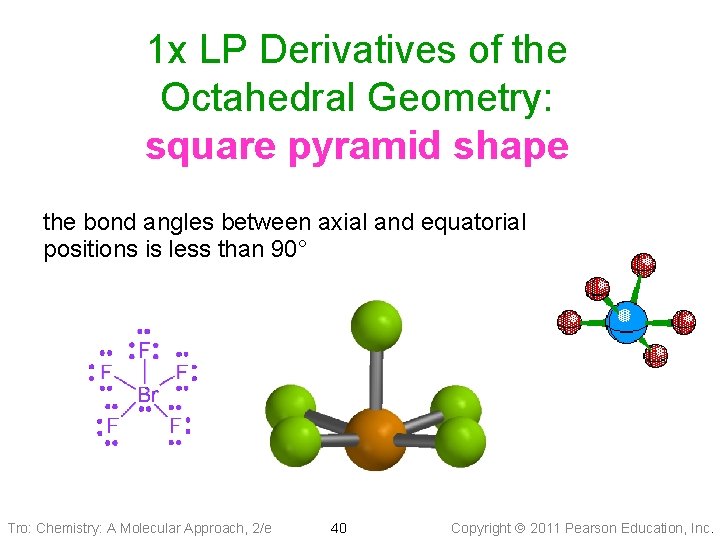 1 x LP Derivatives of the Octahedral Geometry: square pyramid shape the bond angles