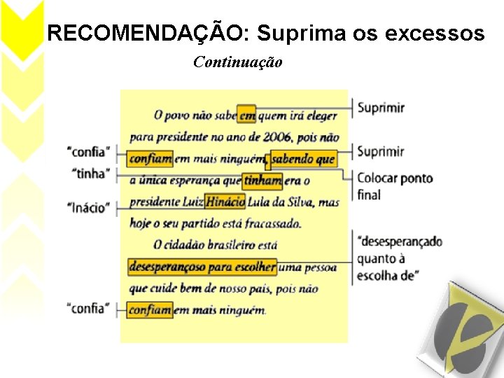 RECOMENDAÇÃO: Suprima os excessos Continuação 