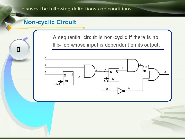 disuses the following definitions and conditions Non-cyclic Circuit Ⅱ A sequential circuit is non-cyclic