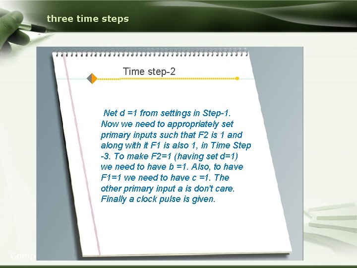 three time steps Time step-2 Net d =1 from settings in Step-1. Now we