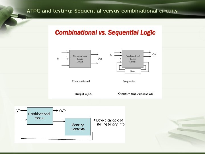ATPG and testing: Sequential versus combinational circuits 