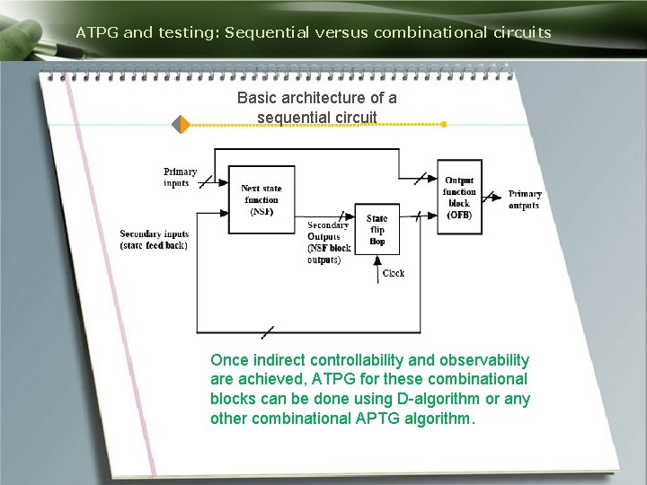 ATPG and testing: Sequential versus combinational circuits Basic architecture of a sequential circuit Once