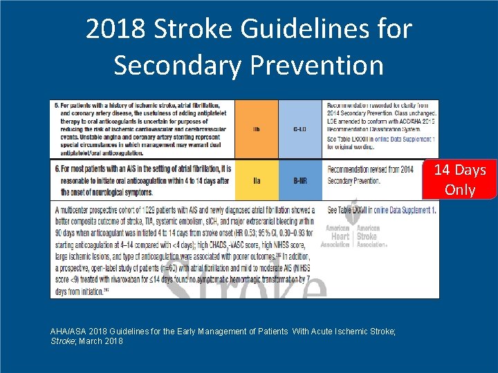 2018 Stroke Guidelines for Secondary Prevention 14 Days Only AHA/ASA 2018 Guidelines for the