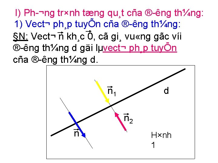 I) Ph ¬ng tr×nh tæng qu¸t cña ® êng th¼ng: 1) Vect¬ ph¸p tuyÕn