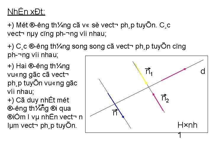 NhËn xÐt: +) Mét ® êng th¼ng cã v « sè vect¬ ph¸p tuyÕn.