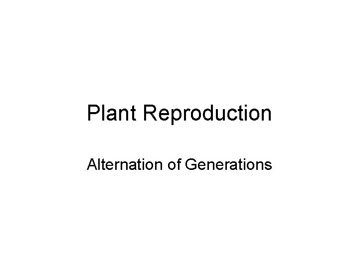 Plant Reproduction Alternation of Generations 