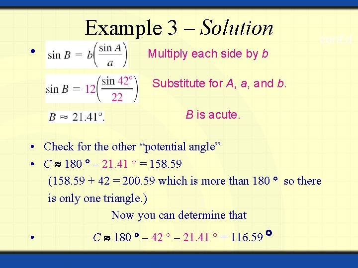 Example 3 – Solution • cont’d Multiply each side by b Substitute for A,