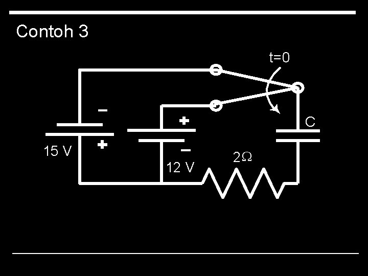 Contoh 3 t=0 C 15 V 12 V 2 W 