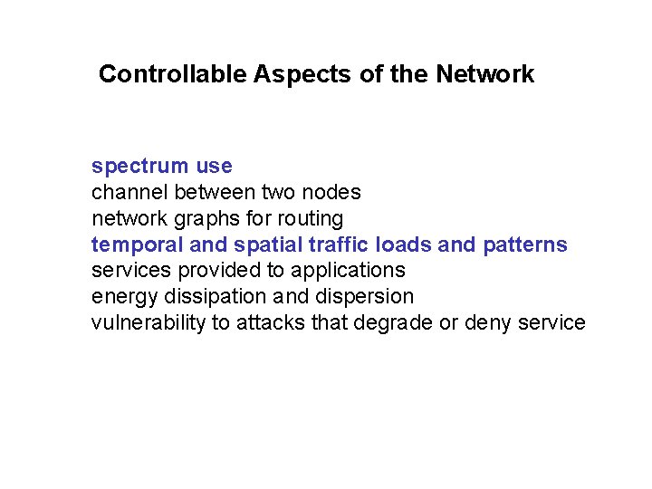 Controllable Aspects of the Network spectrum use channel between two nodes network graphs for