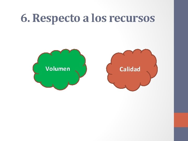 6. Respecto a los recursos Volumen Calidad 