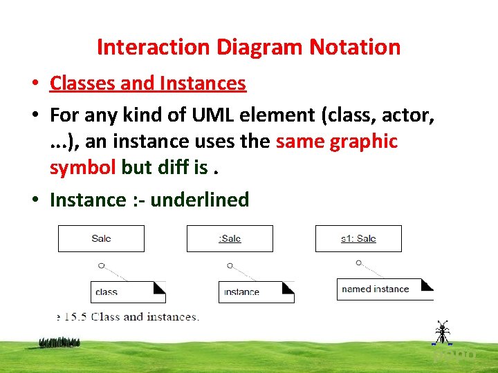 Interaction Diagram Notation • Classes and Instances • For any kind of UML element
