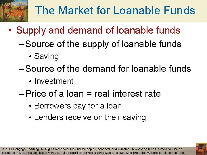 The Market for Loanable Funds • Supply and demand of loanable funds – Source