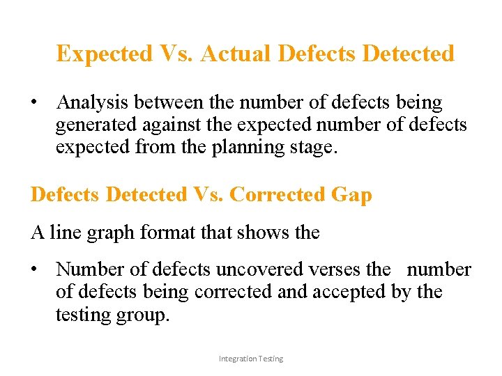 Expected Vs. Actual Defects Detected • Analysis between the number of defects being generated