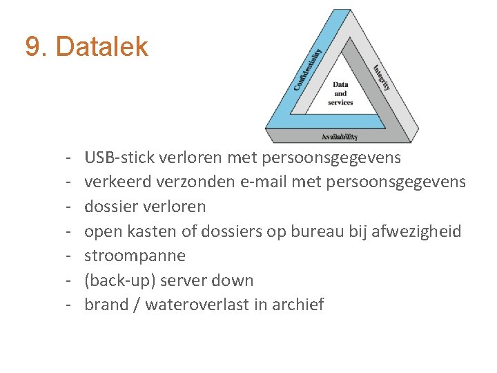 9. Datalek - USB-stick verloren met persoonsgegevens verkeerd verzonden e-mail met persoonsgegevens dossier verloren