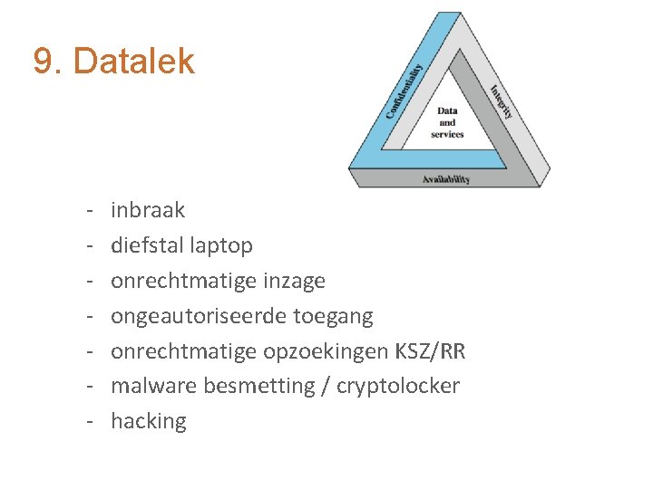 9. Datalek - inbraak diefstal laptop onrechtmatige inzage ongeautoriseerde toegang onrechtmatige opzoekingen KSZ/RR malware