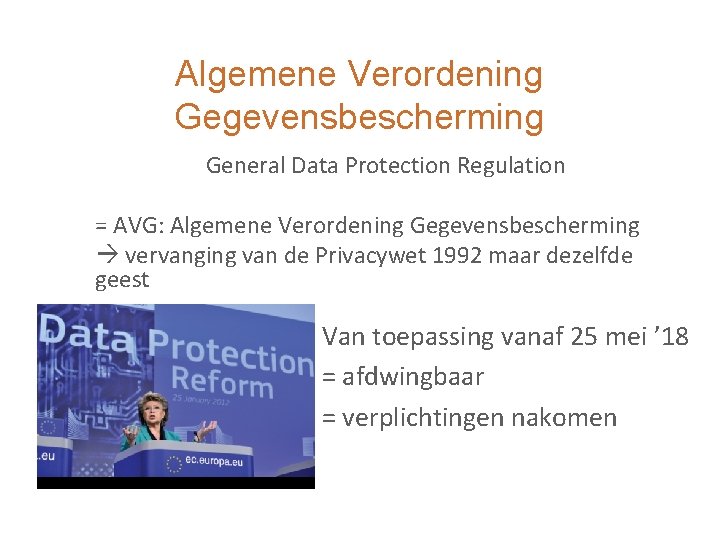 Algemene Verordening Gegevensbescherming General Data Protection Regulation = AVG: Algemene Verordening Gegevensbescherming vervanging van