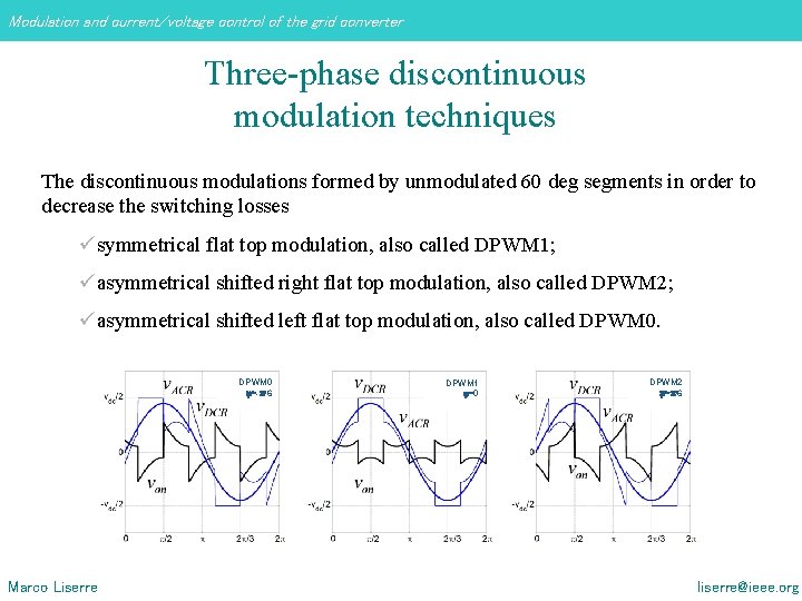 Modulation and current/voltage control of the grid converter Three-phase discontinuous modulation techniques The discontinuous Modulation and current/voltage control of the grid converter Three-phase discontinuous modulation techniques The discontinuous
