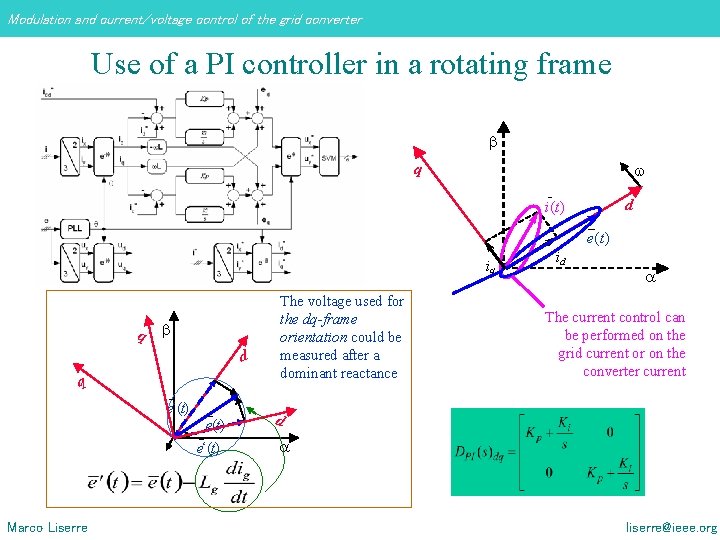 Modulation and current/voltage control of the grid converter Use of a PI controller in Modulation and current/voltage control of the grid converter Use of a PI controller in
