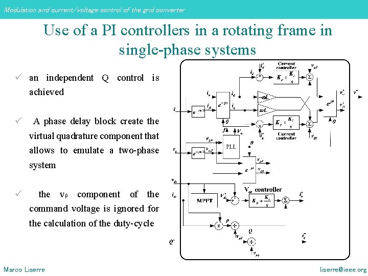 Modulation and current/voltage control of the grid converter Use of a PI controllers in Modulation and current/voltage control of the grid converter Use of a PI controllers in