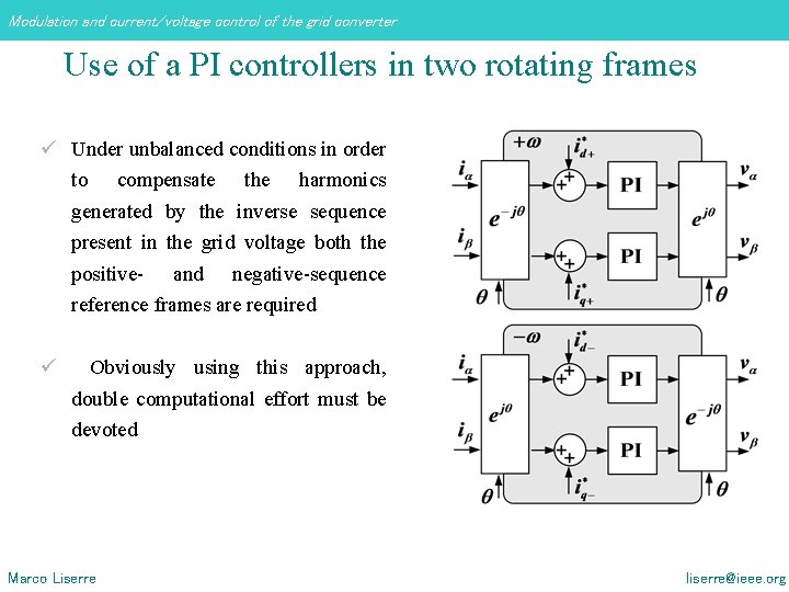 Modulation and current/voltage control of the grid converter Use of a PI controllers in Modulation and current/voltage control of the grid converter Use of a PI controllers in
