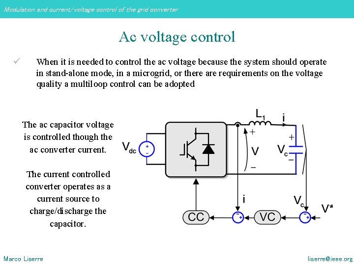 Modulation and current/voltage control of the grid converter Ac voltage control ü When it Modulation and current/voltage control of the grid converter Ac voltage control ü When it