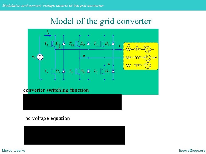 Modulation and current/voltage control of the grid converter Model of the grid converter switching Modulation and current/voltage control of the grid converter Model of the grid converter switching