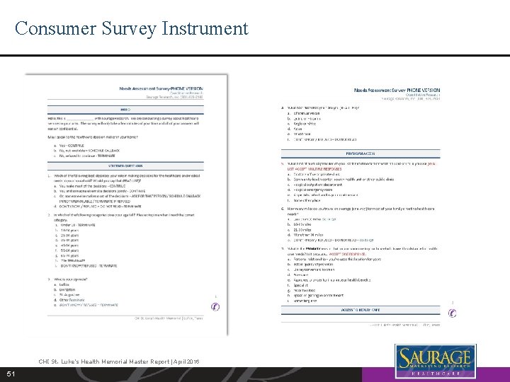 Consumer Survey Instrument CHI St. Luke’s Health Memorial Master Report | April 2016 51