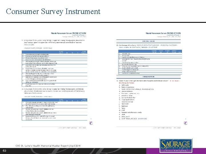 Consumer Survey Instrument CHI St. Luke’s Health Memorial Master Report | April 2016 53