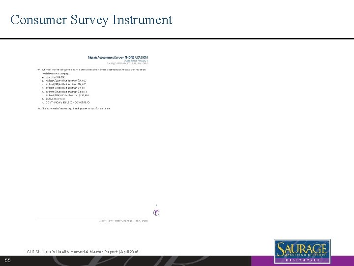 Consumer Survey Instrument CHI St. Luke’s Health Memorial Master Report | April 2016 55