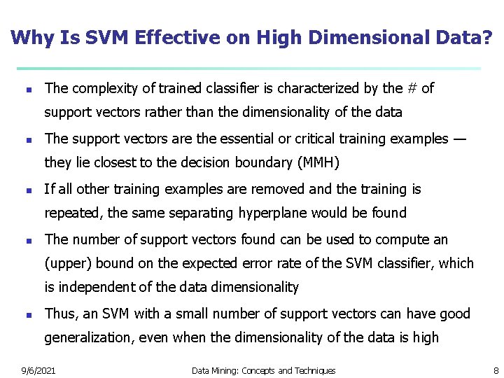 Support Vector Machines from Data Mining Comcepts and